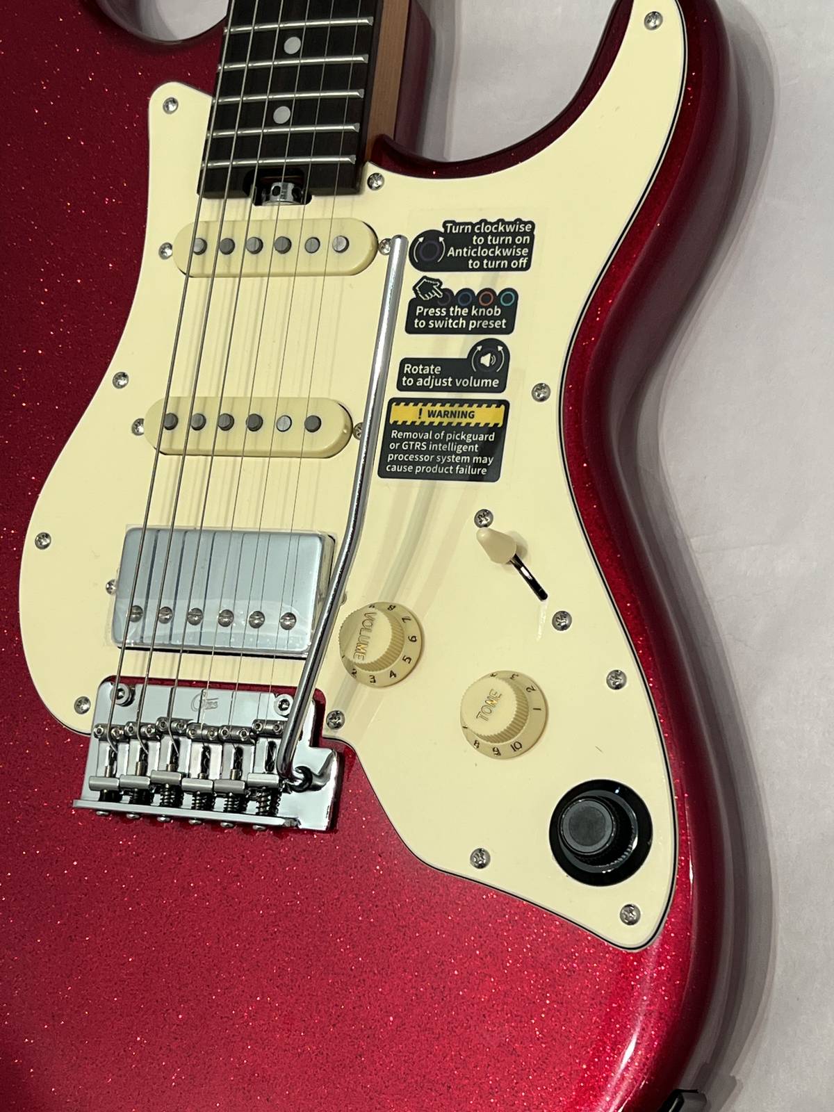 Mooer GTRS S801 electric guitar in candy-apple red sparkle